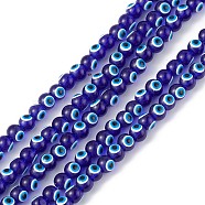 Baking Painted Glass Beads, Round with Evil Eye, Dark Blue, 6x5mm, Hole: 1.2mm, about 63~68pcs/strand, 13.70~15.04(34.8~38.2cm)(DGLA-C001-02O)