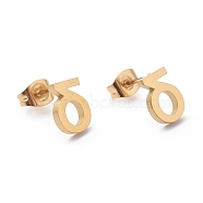 Ion Plating(IP) 304 Stainless Steel Stud Earrings, with Ear Nuts, Manual Polishing, Greek Alphabet, Letter.D, 9x7x1mm, Pin: 0.7mm(STAS-Z028-A-15G)