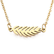 201 Stainless Steel Pendant Necklaces, with Cable Chains, Leaf, Golden, 17.1 inch(43.5cm), 1.5mm, Leaf: 6x22x1mm(NJEW-T009-JN141-40-2)