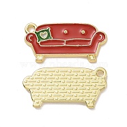 Christmas Theme Rack Plating Alloy Enamel Pendants, Light Gold Tone Sofa Charms, Red, 11.5x23x1.5mm, Hole: 1.5mm(PALLOY-O109-39LG)