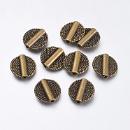Tibetan Style Alloy Beads, Flat Round, Antique Bronze, 14.5x4mm, Hole: 2mm(PALLOY-J707-12AB)