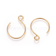 Ion Plating(IP) 304 Stainless Steel Earring Hooks, with Horizontal Loop, Real 18K Gold Plated, 18.5x14mm, Hole: 2.5mm, Pin: 0.8mm(X-STAS-L216-02B-G)