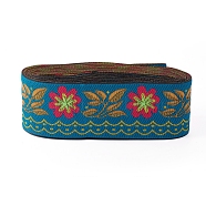 Embroidery Polyester Ribbons, Jacquard Ribbon, Tyrolean Ribbon, Garment Accessories, Floral Pattern, Deep Sky Blue, 51mm, about 7m/bundle(SRIB-WH0006-85F)