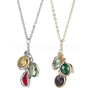 Stainless Steel and Glass Pendant Necklaces, Birthstone Necklaces, Mixed Color, 20.51 inch(52.1cm)(NJEW-JN04701)