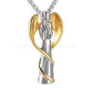 Angel Urn Ashes Pendant Necklace, 316L Stainless Steel Memorial Jewelry for Men Women, Golden, 23.62 inch(60cm)(BOTT-PW0001-030G)