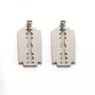 201 Stainless Steel Blade Pendants, Stainless Steel Color, 41.5x23.5x1.5mm, Hole: 4x9mm(STAS-I032-069B)
