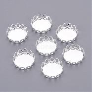 Silver Color Plated Brass Blank Base Flat Round Lace Edge Bezel Cups, Cabochon Settings, Cadmium Free & Lead Free, Tray: 10mm(X-KK-C1764-3-S)