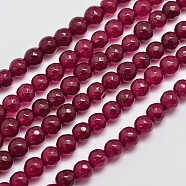 Natural Malaysia Jade Bead Strands, Imitation Ruby, Round, Dyed, Faceted, Dark Red, 6mm, Hole: 0.8mm, about 63pcs/strand, 14.5 inch(G-A147-6mm-A09)