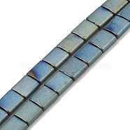 Electroplated Frosted Non-magnetic Synthetic Hematite Beads Strands, Square, 2-Hole, Green Plated, 5x5x2mm, Hole: 0.8mm, about 74pcs/strand, 15.75 inch(40cm)(G-G089-B01-12)