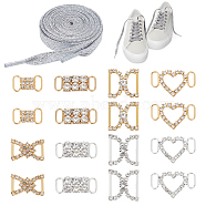 Shoe Decorations, Including Polyester Cord Shoelace, Brass & Alloy Crystal Rhinestone Shoe Buckle Clips, Platinum & Golden, 20Pcs/box(DIY-NB0009-72)