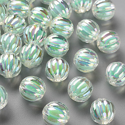 Transparent Acrylic Beads, Bead in Bead, AB Color, Pumpkin, Aquamarine, 11x11.5mm, Hole: 2mm, about 550pcs/500g(TACR-S152-07B-SS2111)