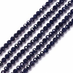 Synthetic Blue Goldstone Beads Strands, Faceted, Round, 3mm, Hole: 0.5mm, about 130~132pcs/strand, 15.16~15.59 inch(38.5~39.6cm)(G-L581A-004A)