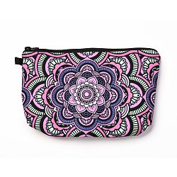 Polyester Tarp Zip Cosmetic Pouches, Rectangle with Flower Pattern, Purple, 14.4x21.7x2.1cm(ABAG-G010-04D)