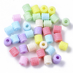 Opaque Polystyrene(PS) Plastic Beads, Column with Flower, Mixed Color, 8x7.5mm, Hole: 3mm, about 1500pcs/500g(KY-I004-26)