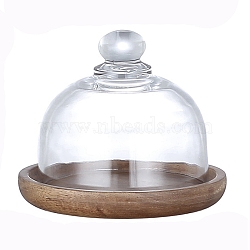 Glass Dome Cloche Cover, Bell Jar, with Wood Base, Tabletop Decorative Case Covered Plants/Food, Clear, 105x95mm(PW-WG67980-01)