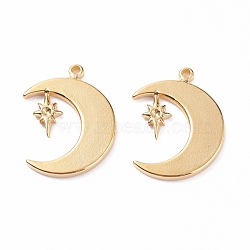 304 Stainless Steel Pendants   Rhinestone Settings, Moon with Star, Golden, 18x15x1mm, Hole: 1mm(STAS-B024-50G)