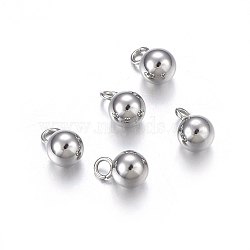304 Stainless Steel Sphere Charms, Round Ball, Stainless Steel Color, 8x5mm, Hole: 1.8mm(STAS-O107-04P-A)