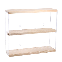2-Tier Transparent Acrylic Wall-Mounted Action Figures Display Cases with Sliding Lid, Wood Dustproof Hanging Self-Adhesive Rack for Minifigures Toys, Rectangle, BurlyWood, 29.5x8.5x25.8cm(ODIS-WH0020-95)