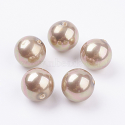 Shell Pearl Half Drilled Beads, Round, Tan, 16mm, Hole: 1mm(BSHE-G016-16mm-08)