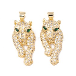 Brass Micro Pave Green Cubic Zirconia Pendants, Cadmium Free & Lead Free, Tige, Real 18K Gold Plated, 27.5x13x7.5mm, Hole: 5x3.5mm(KK-E005-36G)
