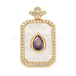 Brass Micro Pave Cubic Zirconia Pendants, with Acrylic, Teardrop, 22.5x13x6mm, Hole: 6x3.2mm(FIND-Z044-04A)