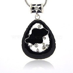 Alloy Enamel Charms, with Crystal Rhinestone, Teardrop Charms for Necklace Design, Antique Silver, Black, 6.5x4.5x4mm, Hole: 7.5mm(ENAM-M001-02)