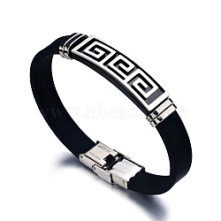 Stainless Steel Greek Pattern Bracelet, Silicone Cord Bracelet, for Men, Stainless Steel Color, 7-7/8 inch(20cm)(PW-WG86311-01)
