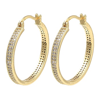 Rack Plating Brass Micro Pave Clear Cubic Zirconia Hoop Earrings, Ring, Real 16K Gold Plated, 30.5x29.5x3mm