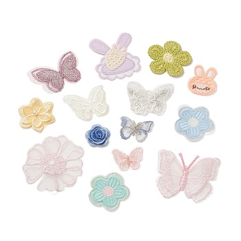 Lace Embroidery Costume Accessories, Applique Patch, Sewing Craft Decoration, Mixed Shape, Mixed Color, 28~65x28~71x1~11mm