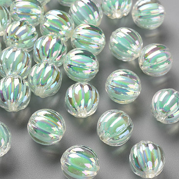 Transparent Acrylic Beads, Bead in Bead, AB Color, Pumpkin, Aquamarine, 11x11.5mm, Hole: 2mm, about 550pcs/500g