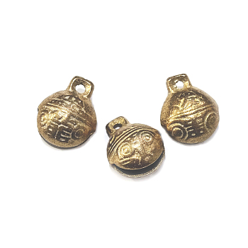 Brass Bell Pendants, Round with Tiger Face, Raw(Unplated), 21x17x13mm, Hole: 3mm