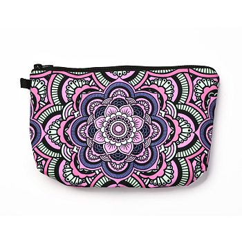 Polyester Tarp Zip Cosmetic Pouches, Rectangle with Flower Pattern, Purple, 14.4x21.7x2.1cm