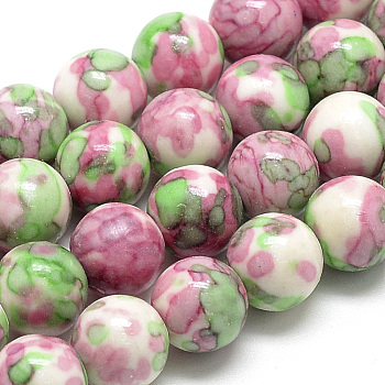Synthetic Ocean White Jade Beads Strands, Dyed, Round, Flamingo, 10~11mm, Hole: 1.5mm, about 38pcs/strand, 16.3 inch