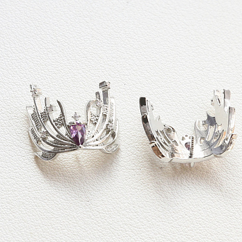 Brass Pave Medium Purple Cubic Zirconia Witch Headwear Head Pins, for Baroque Pearl Making, Platinum, 16x18mm