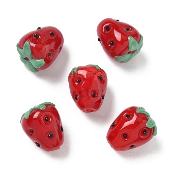 Handmade Lampwork Beads, Strawberry, Red, 17.5x14~14.5mm, Hole: 1.2mm