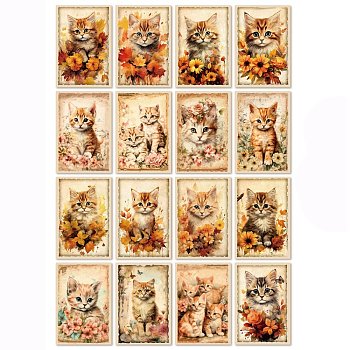 32 Sheets 16 Styles Flower Cat Scrapbook Paper Pads, for DIY Album Scrapbook, Background Paper, Diary Decoration, Gold, 125x85mm, 2 sheets/style