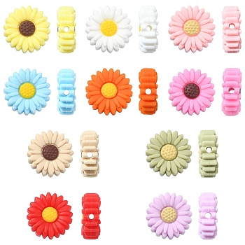10Pcs 10 Colors Food Grade Eco-Friendly Silicone Beads, Chewing Beads For Teethers, DIY Nursing Necklaces Making, Daisy, Mixed Color, 19.5x7.5mm, Hole: 2mm, 1pc/color