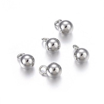 304 Stainless Steel Sphere Charms, Round Ball, Stainless Steel Color, 8x5mm, Hole: 1.8mm