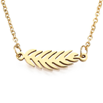 201 Stainless Steel Pendant Necklaces, with Cable Chains, Leaf, Golden, 17.1 inch(43.5cm), 1.5mm, Leaf: 6x22x1mm