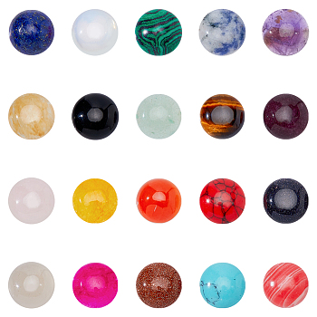 40Pcs 20 Styles Natural & Synthetic Mixed Gemstone Cabochons, Half Round/Dome, Mixed Dyed and Undyed, 12x5mm, 2pcs/style