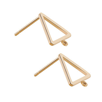 Brass Stud Earring Findings, with Loop, Long-Lasting Plated, Triangle, Real 18K Gold Plated, 12.5x12x1mm, Hole: 1mm, Pin: 0.8mm, 10pcs/set