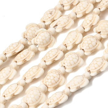 Synthetic Turquoise Beads Strands, Turtle, Dyed, Creamy White, 14x11x5.5mm, Hole: 1.5mm, about 28pcs/strand, 14.88''(37.8cm)