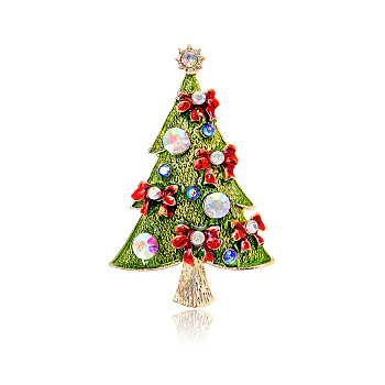 Christmas Tree Enamel Pin with Rhinestone, Golden Alloy Brooch for Backpack Clothes, Colorful, 2.09x1.38 inch(5.3x3.5cm)