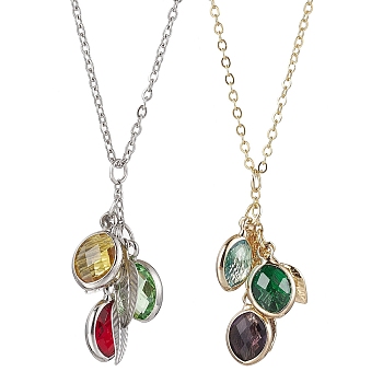 Stainless Steel and Glass Pendant Necklaces, Birthstone Necklaces, Mixed Color, 20.51 inch(52.1cm)