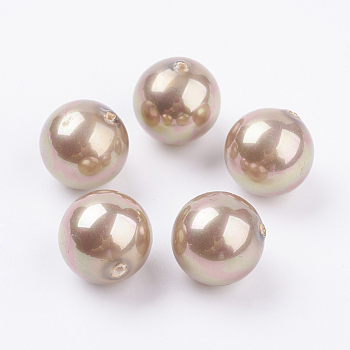 Shell Pearl Half Drilled Beads, Round, Tan, 16mm, Hole: 1mm