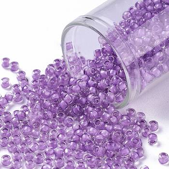 TOHO Round Seed Beads, Japanese Seed Beads, (935) Inside Color Crystal/Purple Lined, 8/0, 3mm, Hole: 1mm, about 1110pcs/50g