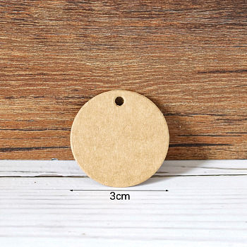 Retro Kraft Paper Gift Tags, Hange Tags, for Arts, Crafts and Food, Flat Round, BurlyWood, 3cm, 100pcs/bag
