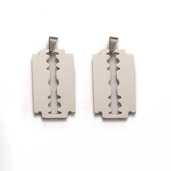 201 Stainless Steel Blade Pendants, Stainless Steel Color, 41.5x23.5x1.5mm, Hole: 4x9mm