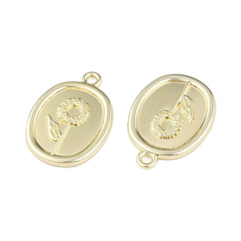 Rack Plating Alloy Pendants, Cadmium Free & Lead Free, Oval with Flower, Light Gold, 21x15x2mm, Hole: 1.6mm