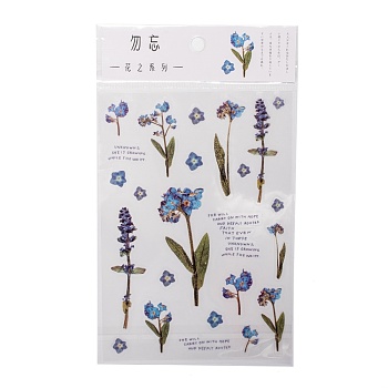 Flower Pattern Waterproof Self Adhesive Hot Stamping Stickers, DIY Hand Account Photo Album Decoration Sticker, Cornflower Blue, 15x10.5x0.05cm